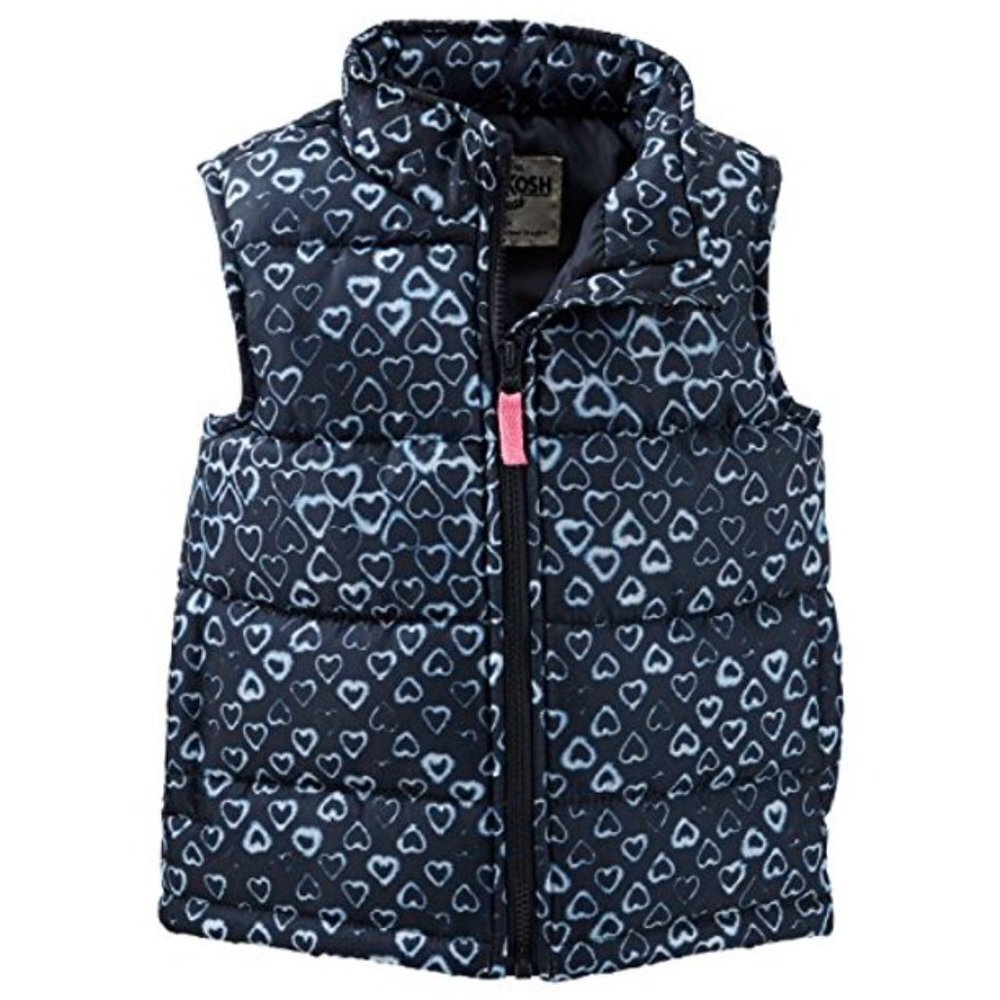 NWT Oshkosh B'gosh Girls Puffer Vest Zip-Front Heart Print Winter Vest 6…